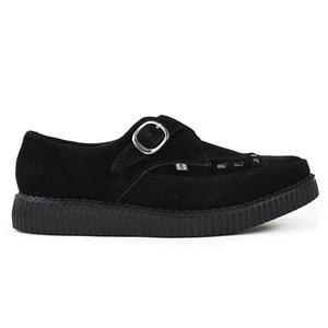 TUK Pointed Creeper Plateau-Schuhe aus schwarzem Wildleder mit Monk-Schnalle - A8139