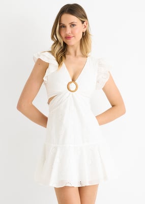 Broderie-Minikleid aus Baumwolle mit Ausschnitt