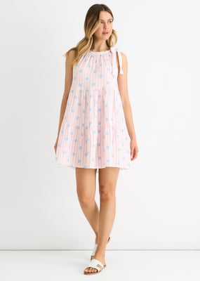 Rosa Floral gestreiftes Baumwoll-Krawatten-Sommer-Minikleid