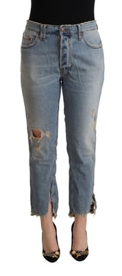 Gekürzte Boyfriend-Jeans mit distressed Details