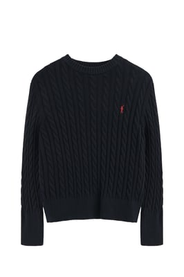 Pullover marineblau mit Rundhalskragen aus Wollgemisch mit gesticktem Rigby Go-Logo