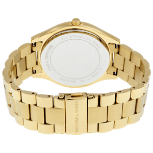 Michael Kors MK3492 Slim Runway 42mm Goldfarbene Edelstahl Damenarmbanduhr mit blauen Zifferblatt
