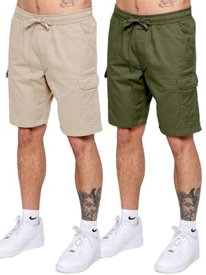 Kruze | 2er-Pack Herren Cargo-Shorts - BLK/LTGREY