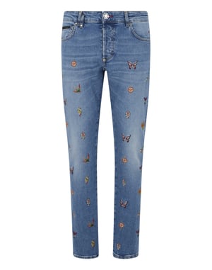 Embroidered Super Straight Cut Jeans