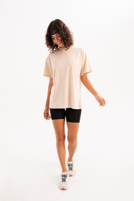 JUSTEVER Damen-T-Shirt aus 100 % Baumwolle, Oversize-Passform, Rundhalsausschnitt, Beige - Halo