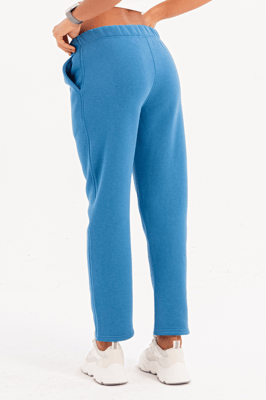 JUSTEVER Relaxed Fit, hochgeschnittene, fleecegefütterte blaue Damen-Trainingshose - Echo
