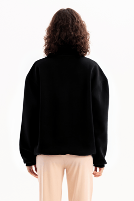 JUSTEVER Oversize Fit Stehkragen Halbreißverschluss Schwarzes Damen-Sweatshirt - Cass
