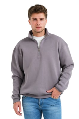 JUSTEVER Herren-Sweatshirt mit Stehkragen, halbem Reißverschluss und normaler Passform, grau - Prime