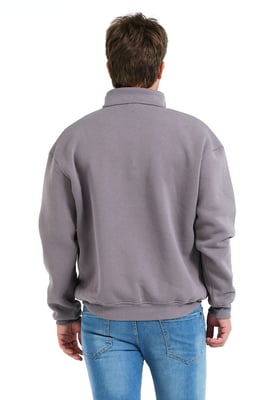 JUSTEVER Herren-Sweatshirt mit Stehkragen, halbem Reißverschluss und normaler Passform, grau - Prime