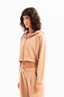 Crop Damen-Sweatshirt mit Kapuze und Reißverschluss