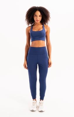 JUSTEVER Jogginghose mit hohem Bund, elastischen Taschen, lockerem Schnitt und schlankmachender Passform, marineblau, Damen - Beat