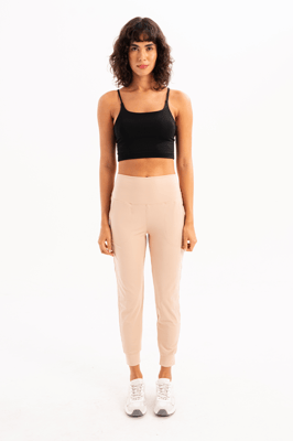 JUSTEVER High Waist Elastic Pocket Relaxed Cut Jogger Beige Women's Tracksuit Bottoms - Beat