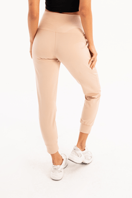 JUSTEVER High Waist Elastic Pocket Relaxed Cut Jogger Beige Women's Tracksuit Bottoms - Beat