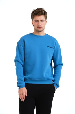 JUSTEVER Herren-Sweatshirt mit Rundhalsausschnitt, Stickerei, gefüttert mit Polarfleece, blau - Volar
