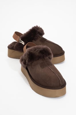 Olessa Leder-Pantoffel mit Fell
