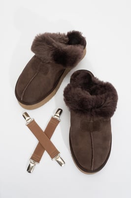 Olessa Leder-Pantoffel mit Fell