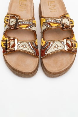 Bobby Beaded Straw Plateau Slide Sandale