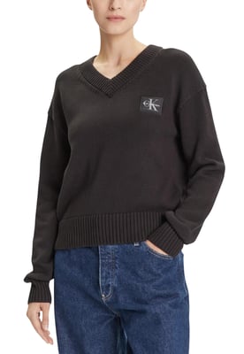 V-Ausschnitt Langarm-Strickpullover