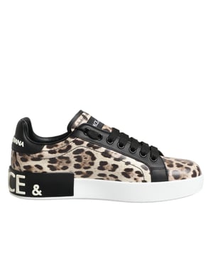 Dolce & Gabbana Braune Leder Leopard Low-Top Sneakers Schuhe