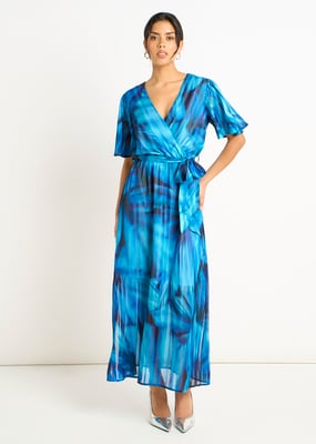 Blaues Wickel-Midikleid mit Färbungsmuster