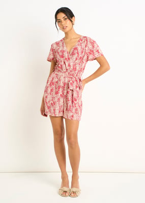Roter abstrakter Tierdruck Wrap Front Belted Playsuit