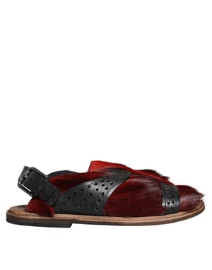 Dolce & Gabbana Schwarze Rote Gazelle Haarleder Sandalen Schuhe