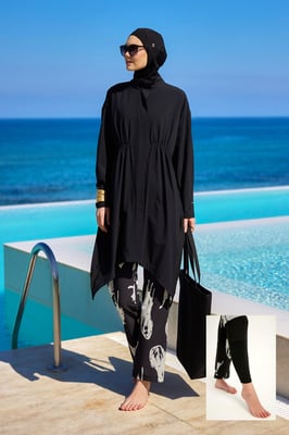 Schwarzes Premium-Badebekleidungsset mit asymmetrischem Schnitt und vollständiger Abdeckung