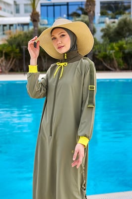 Khakifarbenes Burkini-Set mit vollflächiger Badebekleidung