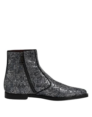 Dolce & Gabbana Dunkelgraue Baumwoll-Chelsea-Stiefel mit Pailletten