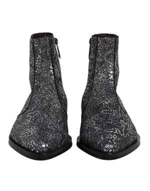 Dolce & Gabbana Dunkelgraue Baumwoll-Chelsea-Stiefel mit Pailletten