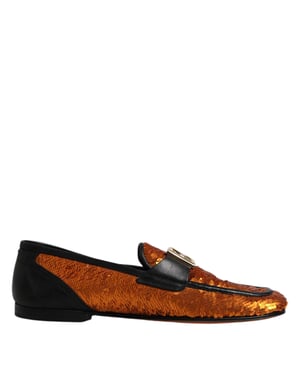 Dolce & Gabbana Orange Pailletten-verzierte Herrenschuhe Slipper