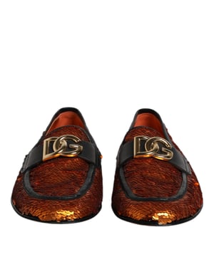 Dolce & Gabbana Orange Pailletten-verzierte Herrenschuhe Slipper