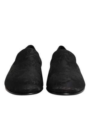 Dolce & Gabbana Schwarze Florale Brokat Slipper Herren Dress Schuhe