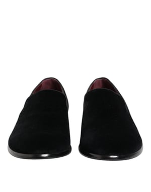 Dolce & Gabbana Schwarze Samt Slipper Formelle Herren Dress Schuhe