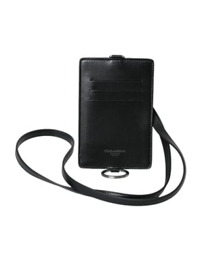 Dolce & Gabbana Schwarze Kalbleder Lanyard Logo Kartenhalter Herren Geldbörse