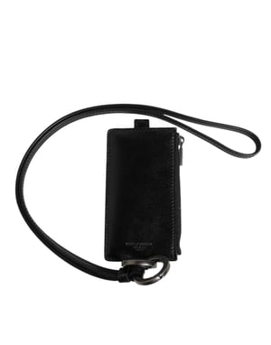 Dolce & Gabbana Lanyard-Kartenhalter-Wallet aus schwarzem Leder mit Logo-Prägung