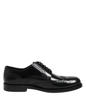 Dolce & Gabbana Schwarze Leder Derby Schnürschuhe mit Flügelspitze

