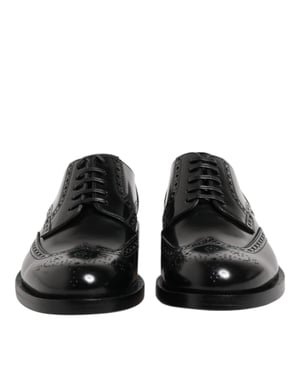 Dolce & Gabbana Schwarze Leder Derby Schnürschuhe mit Flügelspitze

