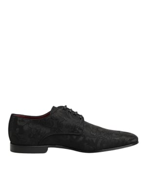 Dolce & Gabbana Schwarze Brokat Schnürderbys Herrenanzugschuhe