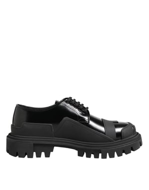 Dolce & Gabbana Schwarze Lackleder Trekking Derby Schuhe