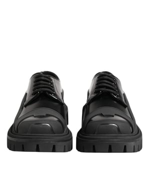 Dolce & Gabbana Schwarze Lackleder Trekking Derby Schuhe
