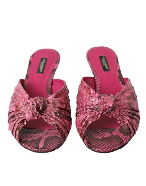Dolce & Gabbana Pink Exotic Leather Kitten Heels Slides Schuhe