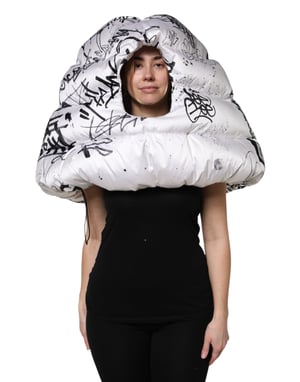 Dolce & Gabbana Weißer Polyester Bedruckter Kapuzenquilt-Hut