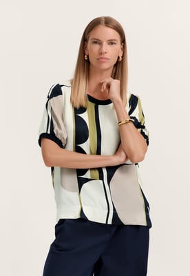 Bugatti Damen Bluse kurzarm mit grafischem Print aus 100% Viskose