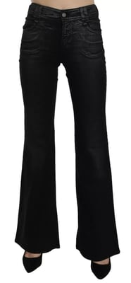 John Galliano Schwarze Gewaschene Hohe Taille Ausgestellte Denim Freizeitjeans