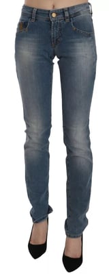 John Galliano Blau gewaschene Mid-Waist Skinny Casual Denim Hose