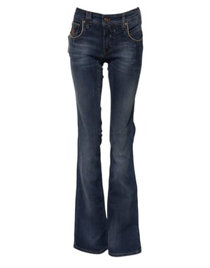 John Galliano Blaue Baumwolle Mid-Waist Weite Bein Denim-Jeans