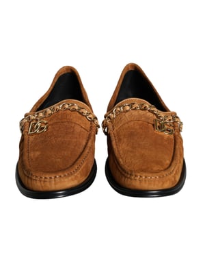 Dolce & Gabbana Braune Samtleder-Logo-Mokassin Slipper