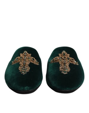 Dolce & Gabbana grüne Samt-Quasten verzierte Pantoletten