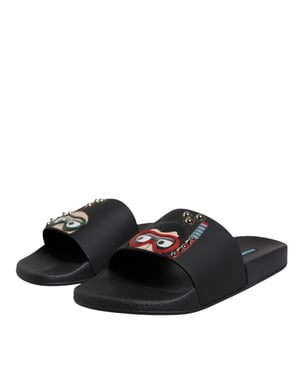 Dolce & Gabbana Schwarze Divers Leder Ballerinas Sandalen Strandmode Schuhe